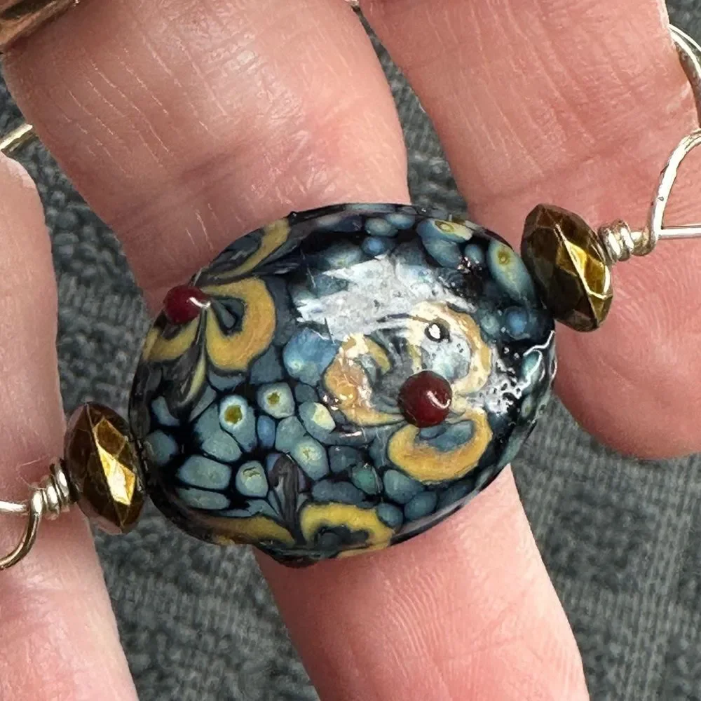 Vintage Handmade Silver Bracelet Single Gorgeous Millefiori Bead